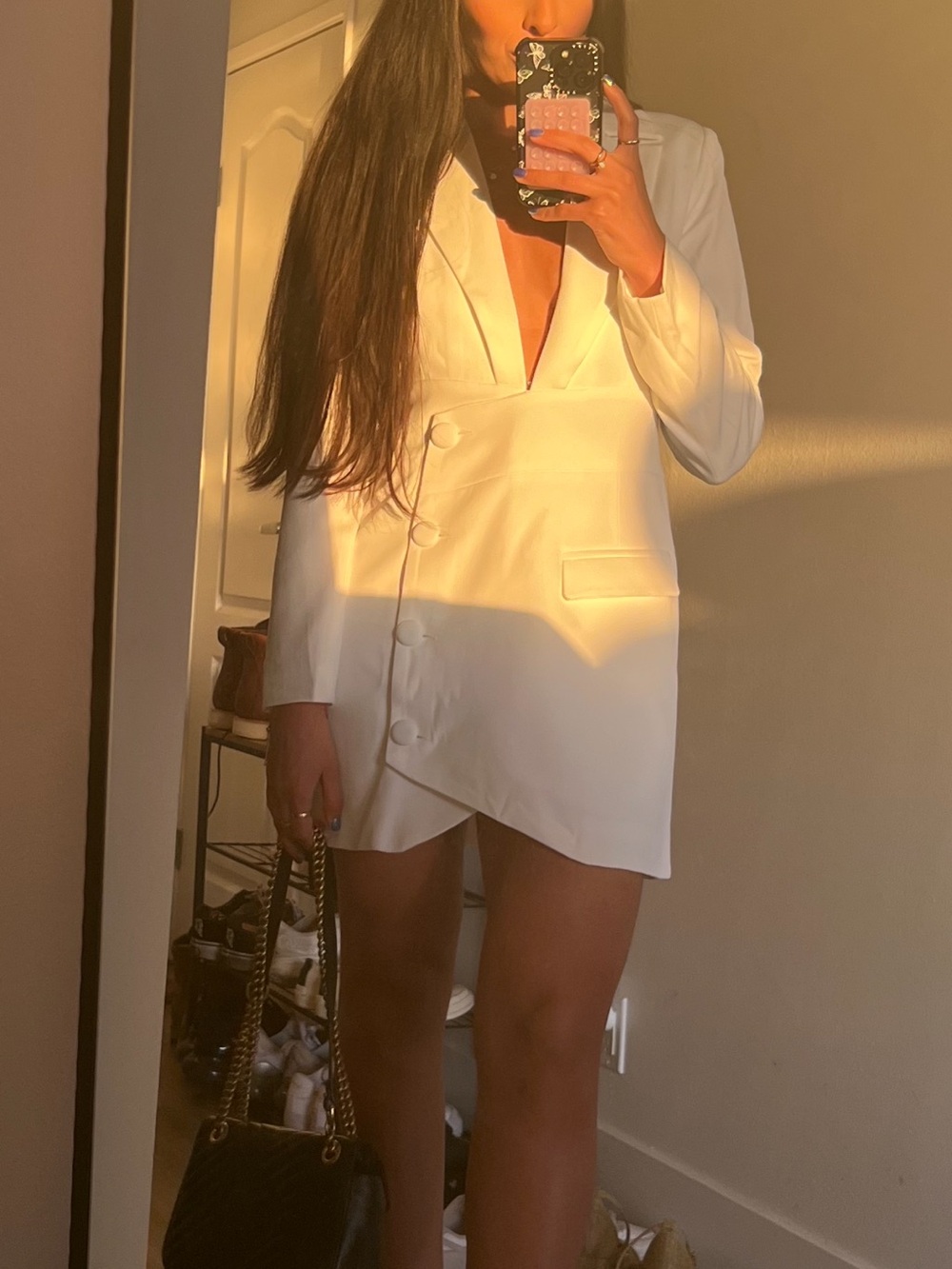 White Blazer Dress - Women's Tailored Button Front